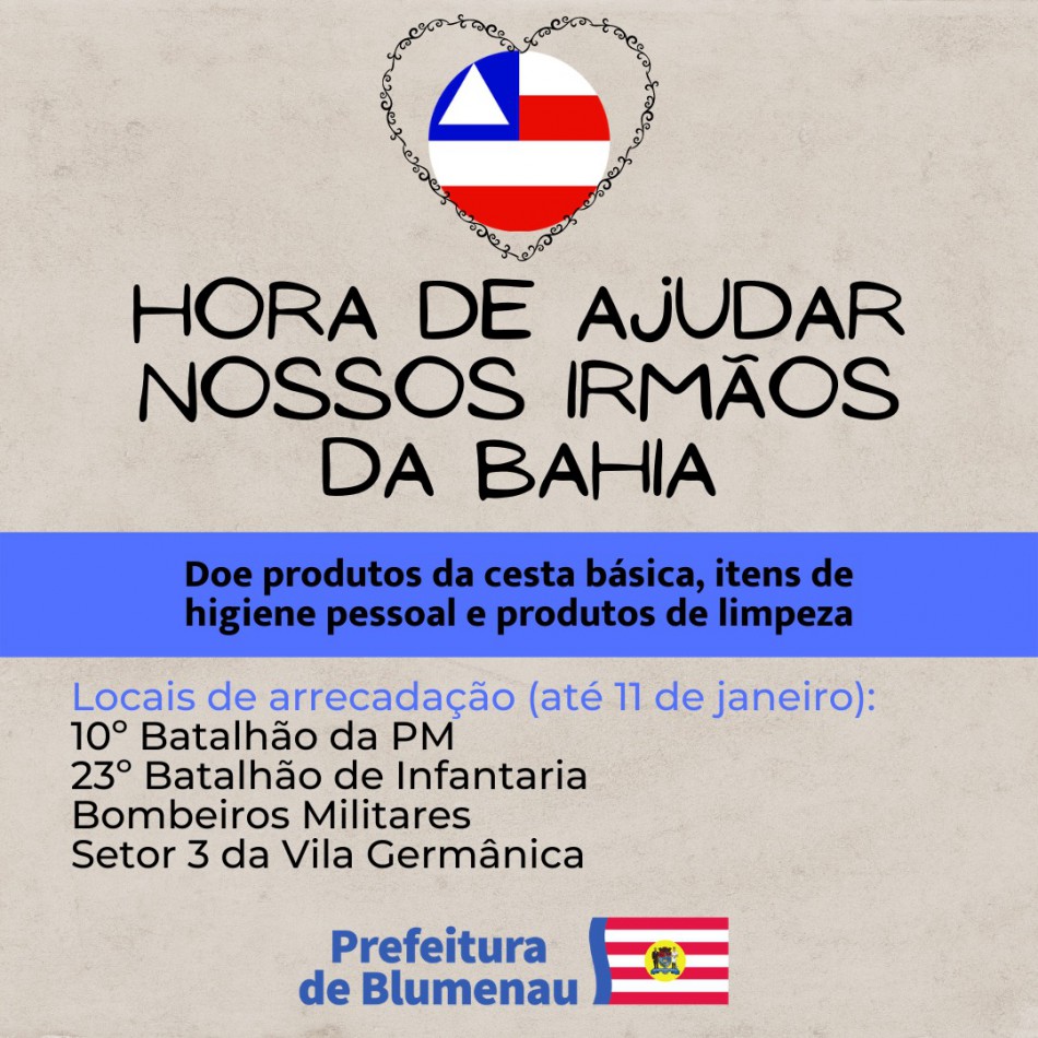 Município posterga arrecadação de donativos à Bahia até o dia 11 de janeiro